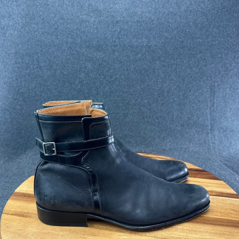 John Fluevog 328 Newbury St Mens Boots Sz 9.5 Black Leather Chelsea Ankle Boots
